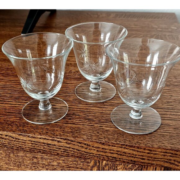 Etched Atomic Starburst Cocktail Glasses MCM 6-point star Susquehanna dessert (3 - Picture 1 of 14